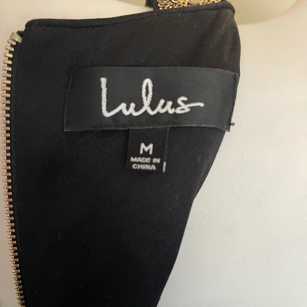 LULU'S Royal Flush Black and Gold, Geometric, Sequin,
Bodycon Mini Dress, Size M - Picture 7 of 10